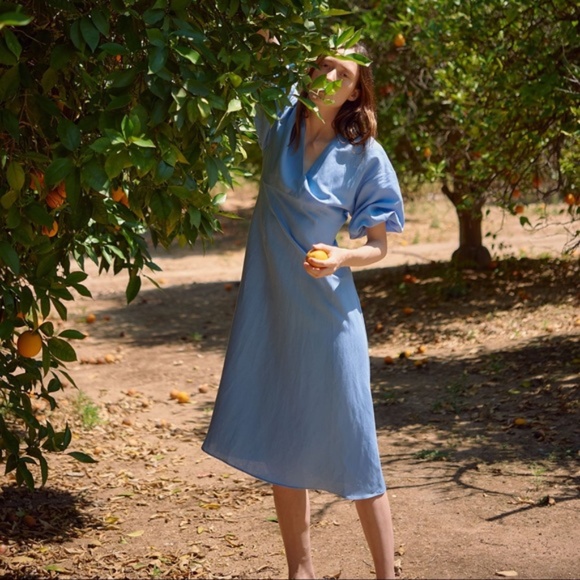 💧Zara Sky Blue Voluminous Rustic Dress NWT💧 - Picture 4 of 15